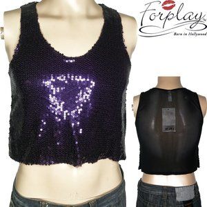 Forplay Purple Sequin Sheer Tank Top Sz M